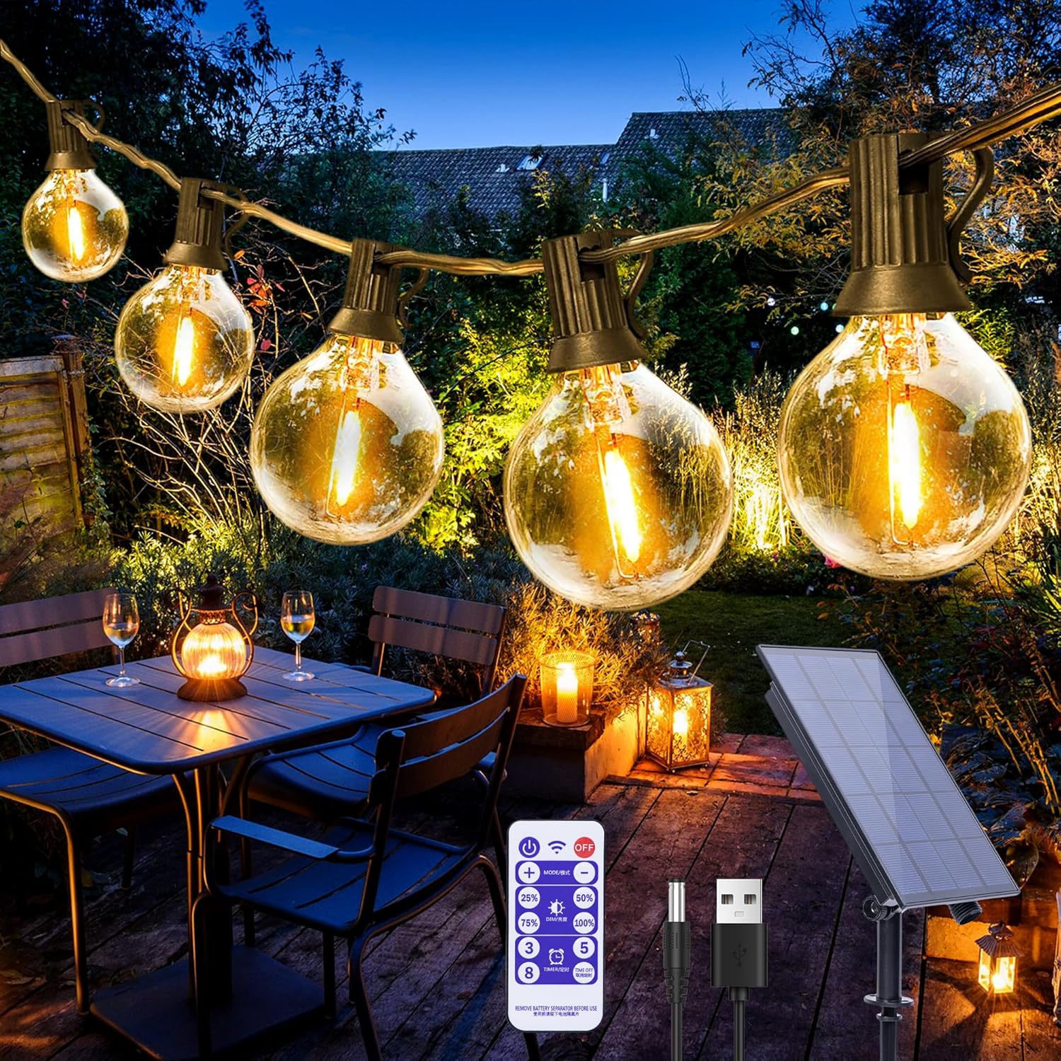 String Light Bistro - Solar String Lights Outdoor G40 Patio